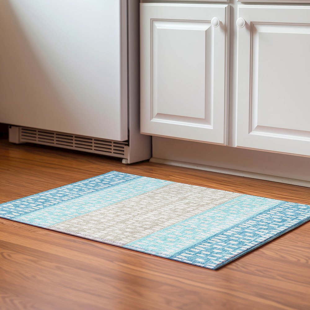 Premium Machine Washable Mayfield AMF964 Teal 1'8" x 2'6" Rug. Picture 5
