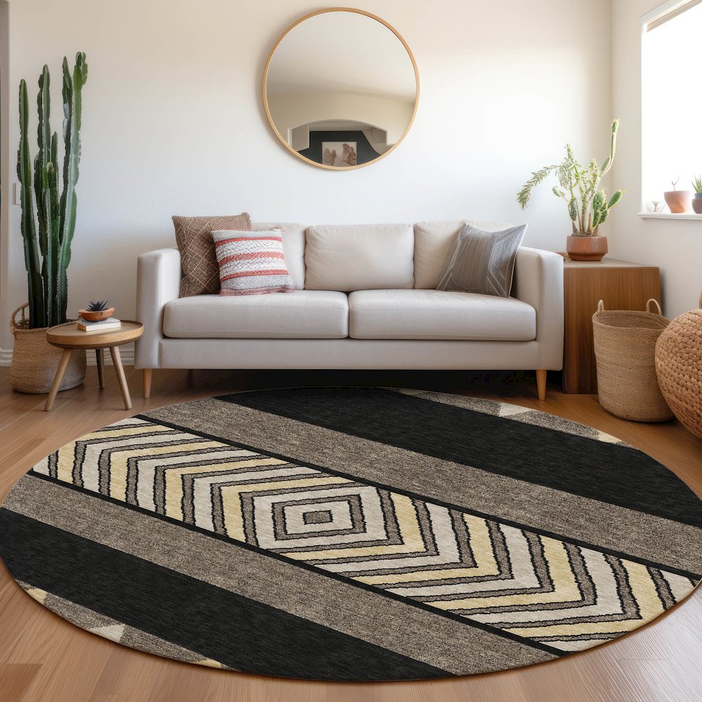 Premium Machine Washable Mayfield AMF965 Black 8' x 8' Round Rug. Picture 5