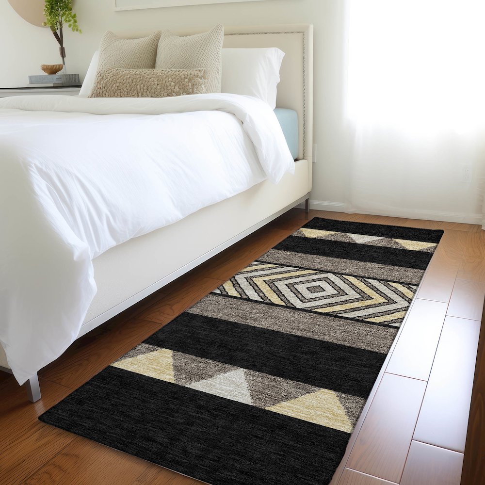 Premium Machine Washable Mayfield AMF965 Black 2'3" x 7'6" Runner Rug. Picture 5