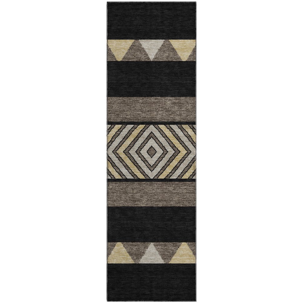 Premium Machine Washable Mayfield AMF965 Black 2'3" x 7'6" Runner Rug. Picture 1