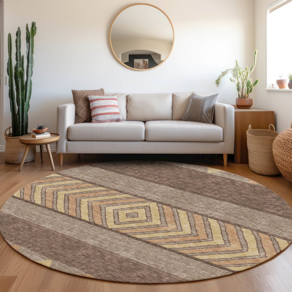 Premium Machine Washable Mayfield AMF965 Brown 8' x 8' Round Rug. Picture 5