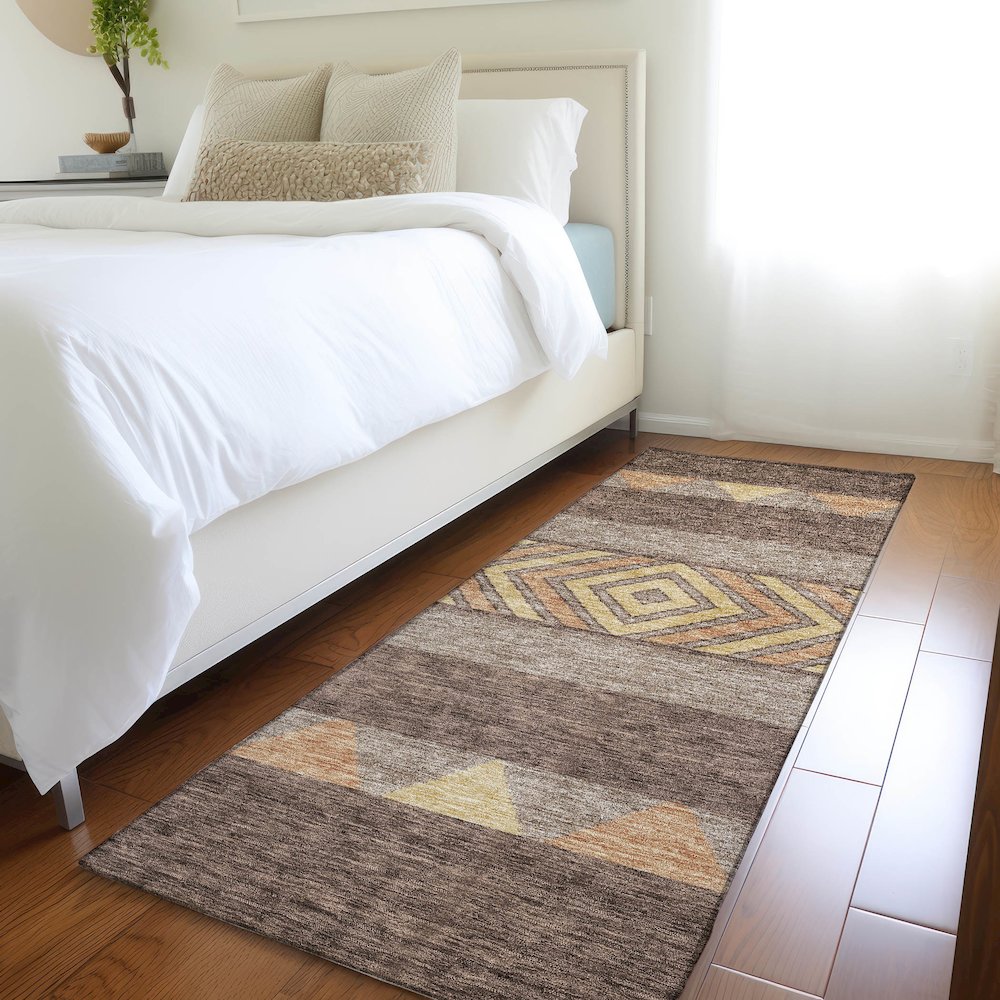 Premium Machine Washable Mayfield AMF965 Brown 2'3" x 7'6" Runner Rug. Picture 5