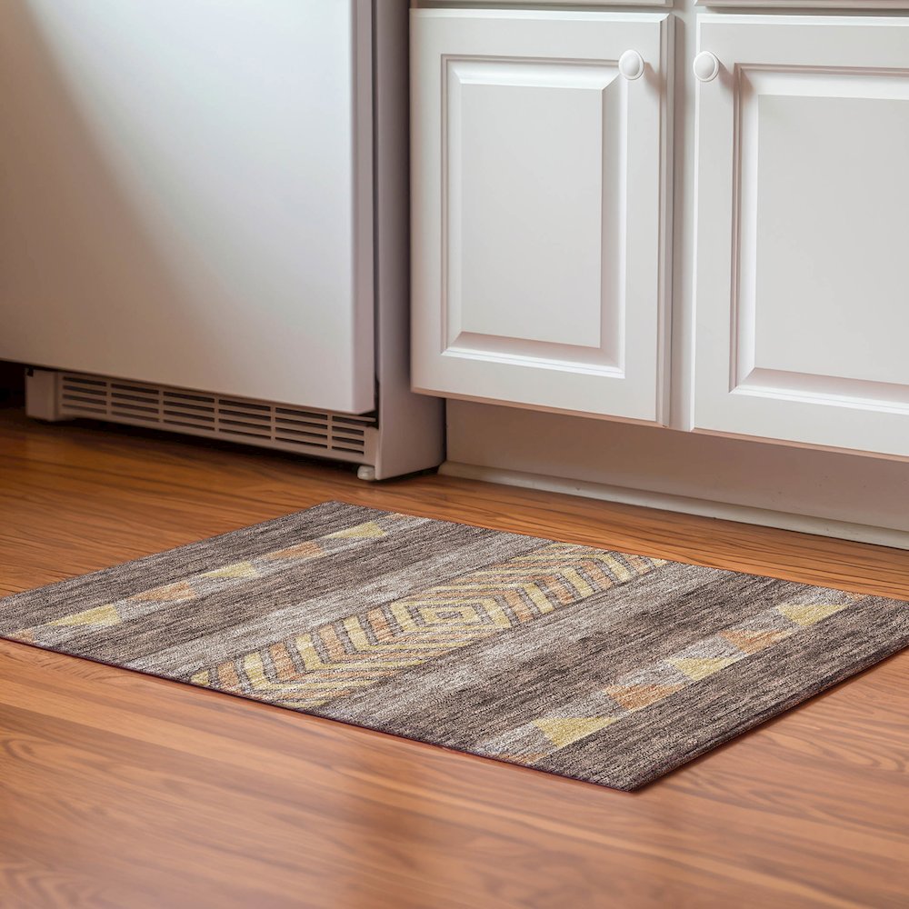 Premium Machine Washable Mayfield AMF965 Brown 1'8" x 2'6" Rug. Picture 5