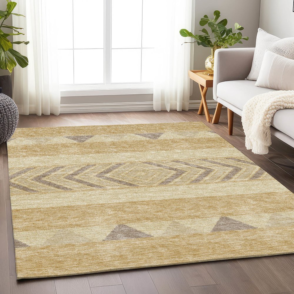 Premium Machine Washable Mayfield AMF965 Gold 2'6" x 3'10" Rug. Picture 5