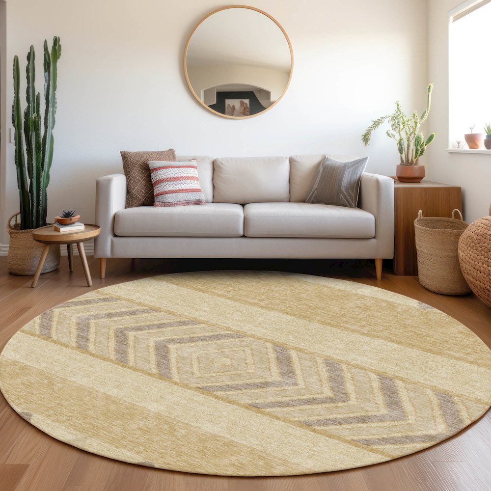 Premium Machine Washable Mayfield AMF965 Gold 8' x 8' Round Rug. Picture 5