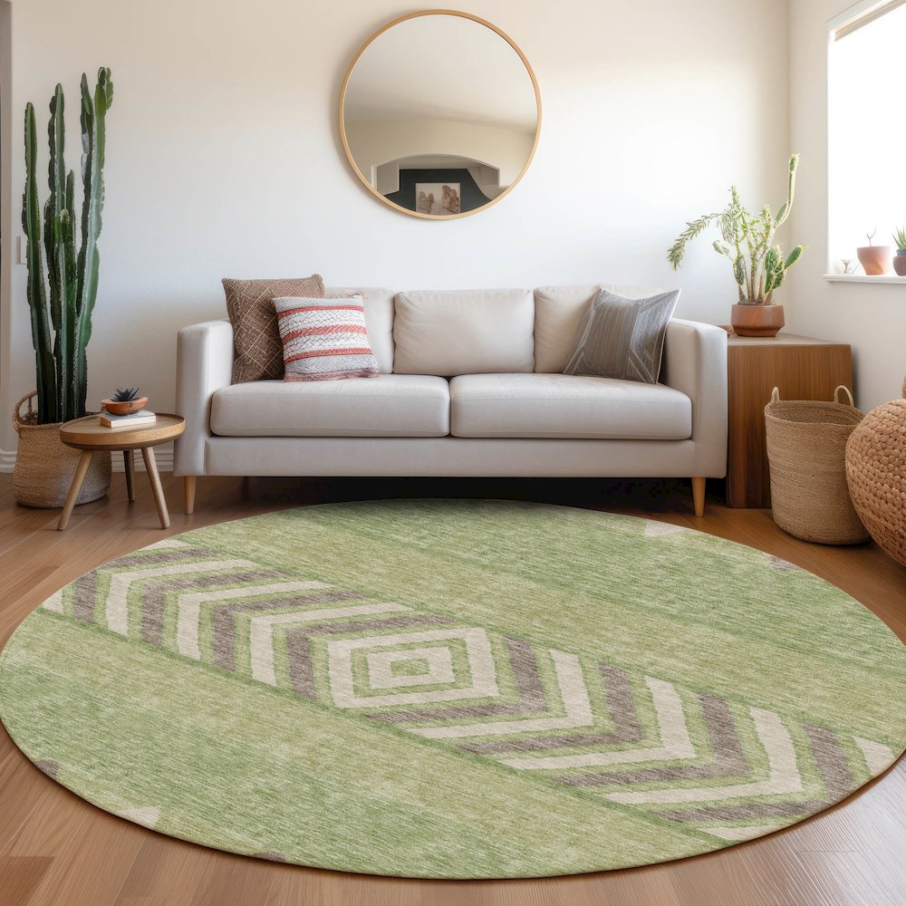 Premium Machine Washable Mayfield AMF965 Green 8' x 8' Round Rug. Picture 5