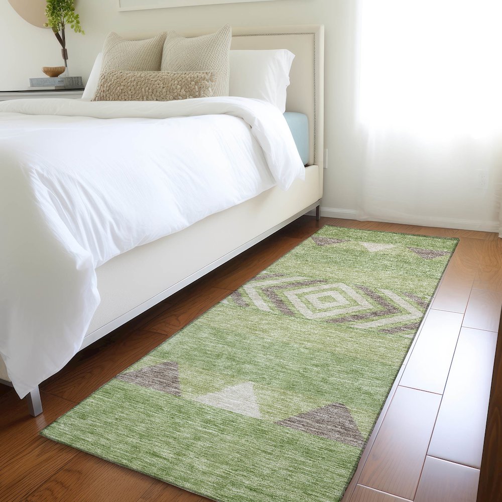 Premium Machine Washable Mayfield AMF965 Green 2'3" x 7'6" Runner Rug. Picture 5