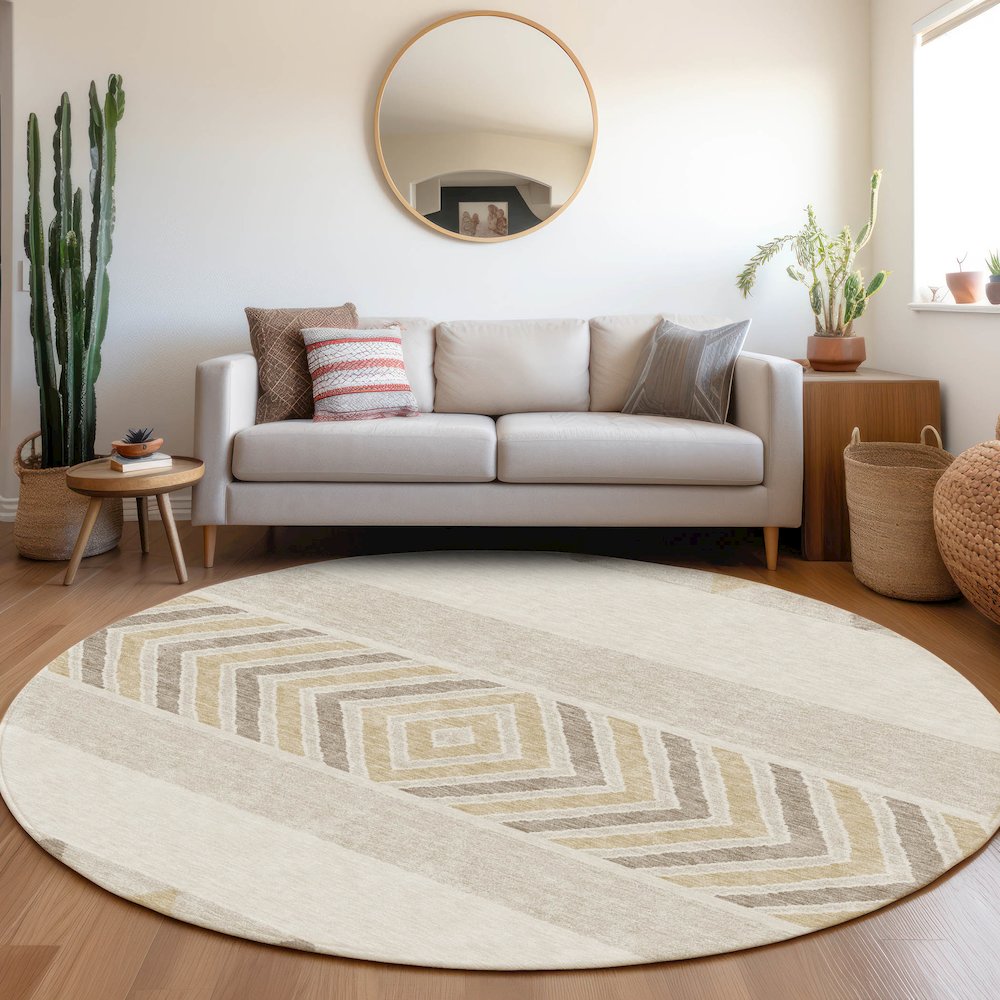 Premium Machine Washable Mayfield AMF965 Ivory 8' x 8' Round Rug. Picture 5