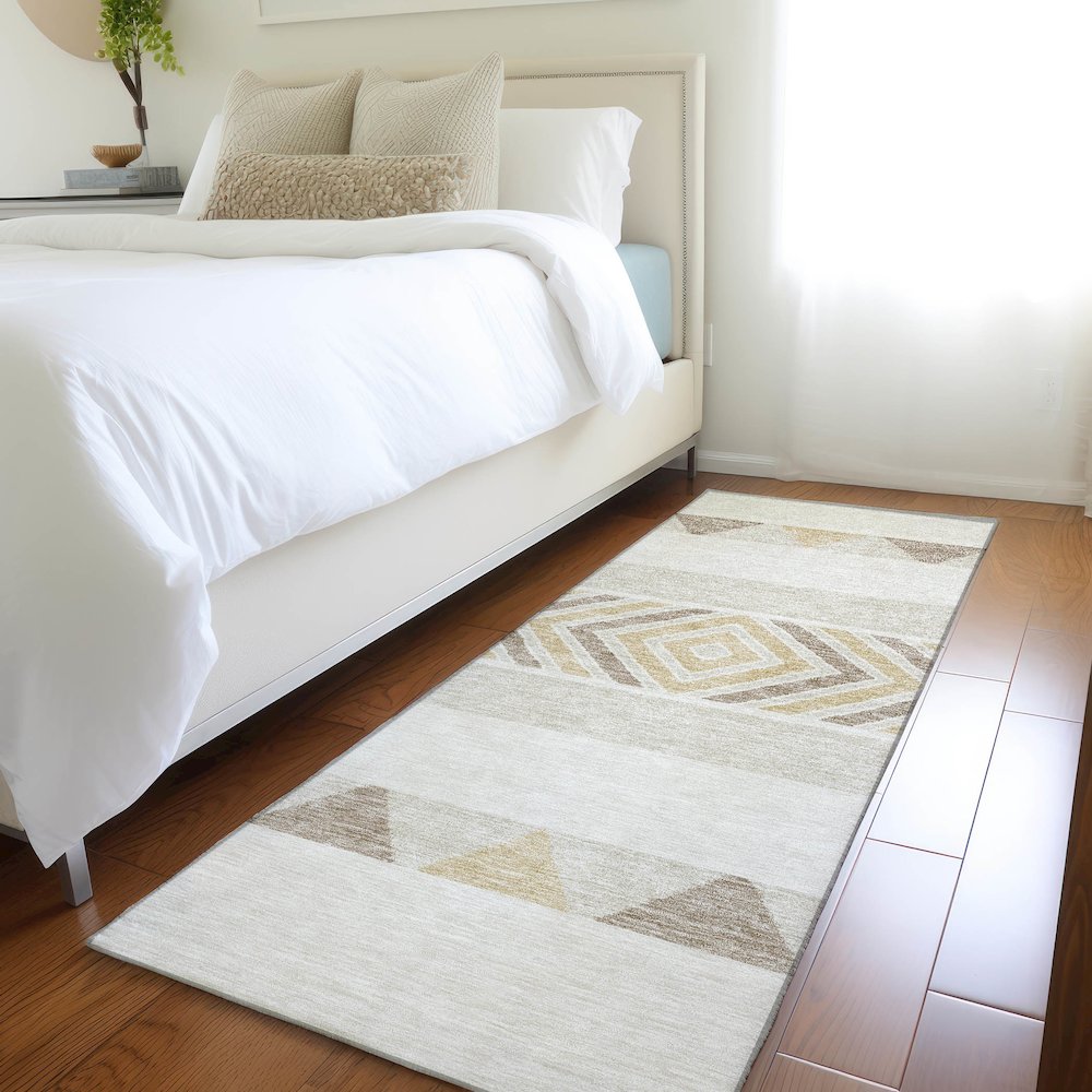 Premium Machine Washable Mayfield AMF965 Ivory 2'3" x 7'6" Runner Rug. Picture 5