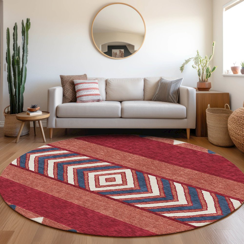 Premium Machine Washable Mayfield AMF965 Red 8' x 8' Round Rug. Picture 5