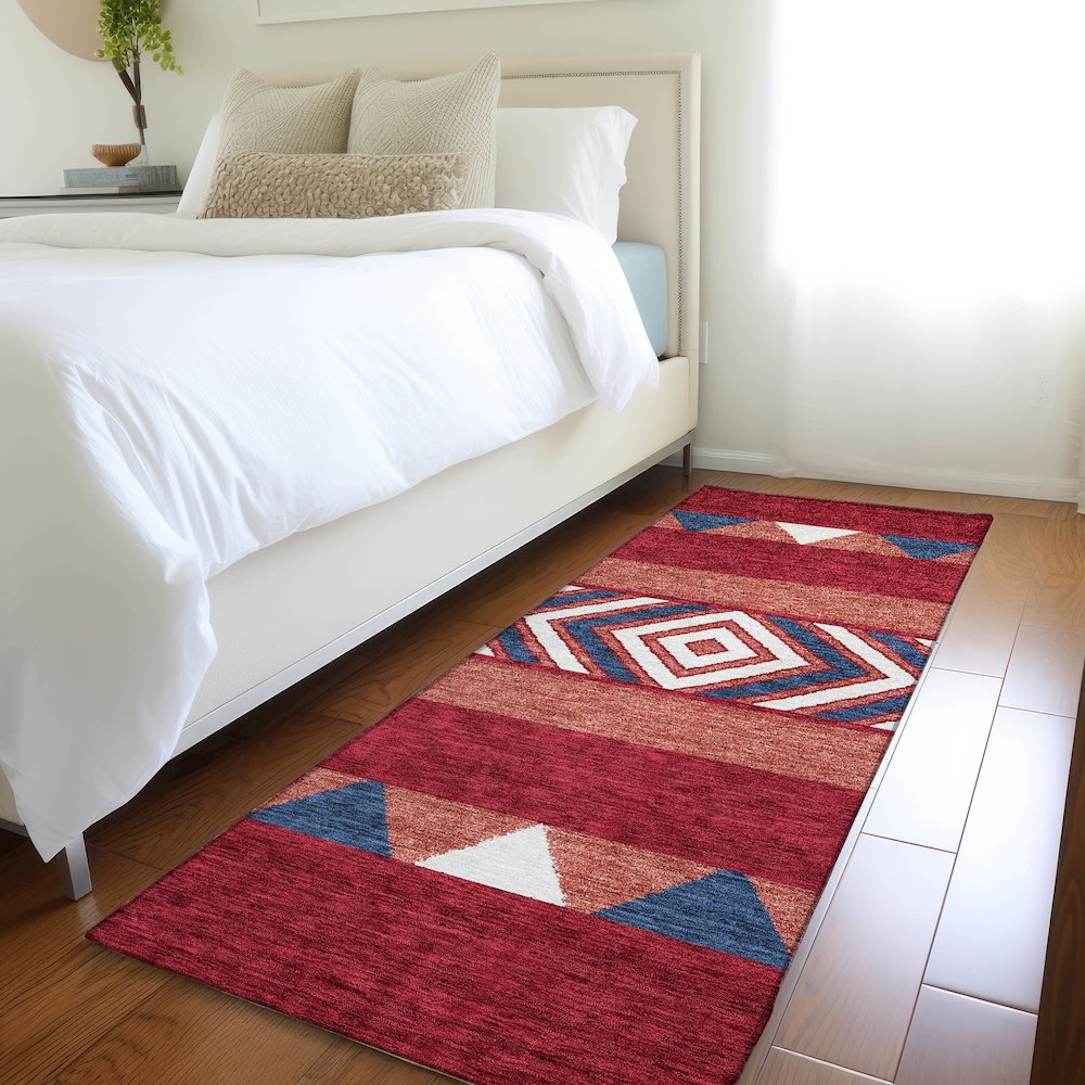 Premium Machine Washable Mayfield AMF965 Red 2'3" x 7'6" Runner Rug. Picture 5