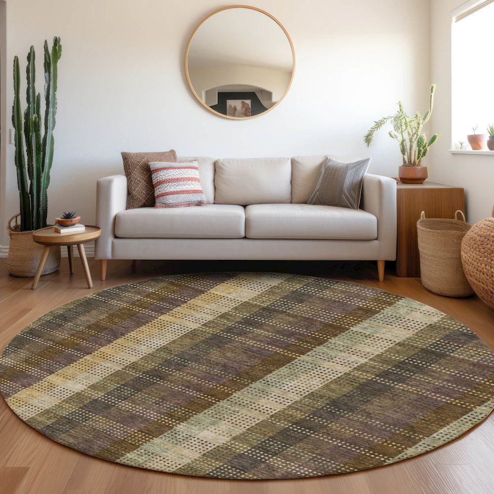 Premium Machine Washable Mayfield AMF966 Brown 8' x 8' Round Rug. Picture 5