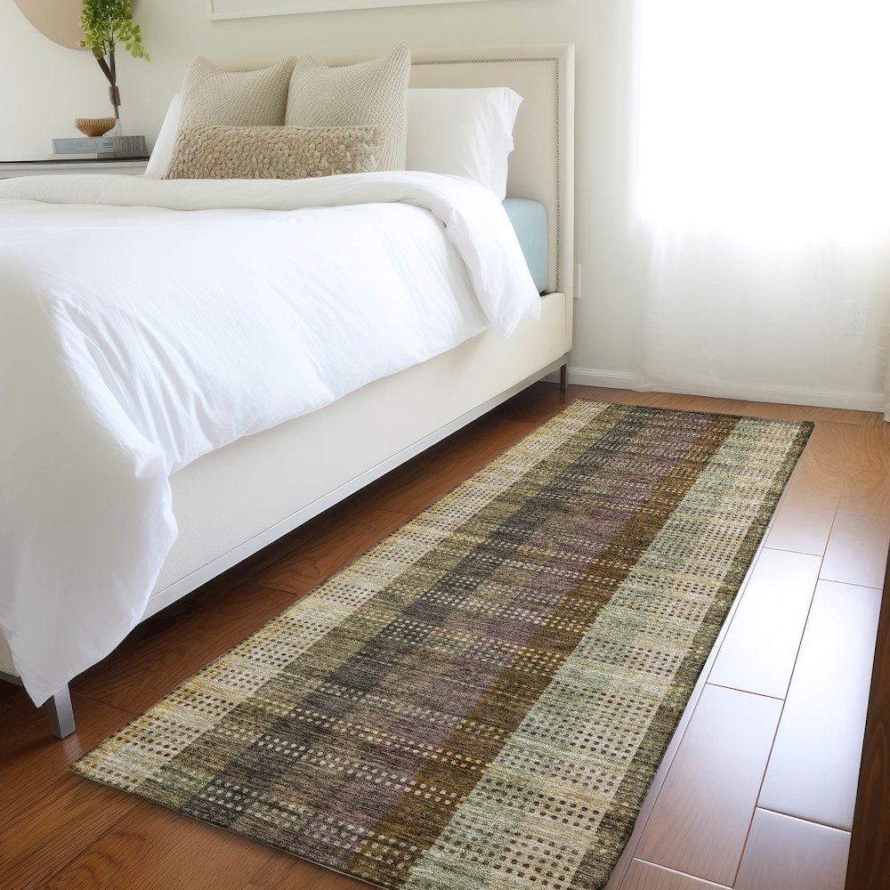 Premium Machine Washable Mayfield AMF966 Brown 2'3" x 7'6" Runner Rug. Picture 5