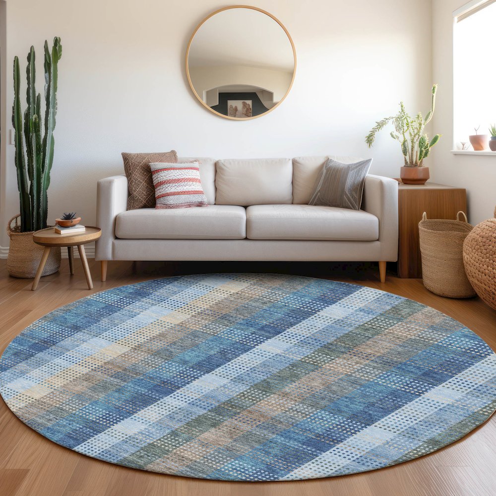 Premium Machine Washable Mayfield AMF966 Denim 8' x 8' Round Rug. Picture 5