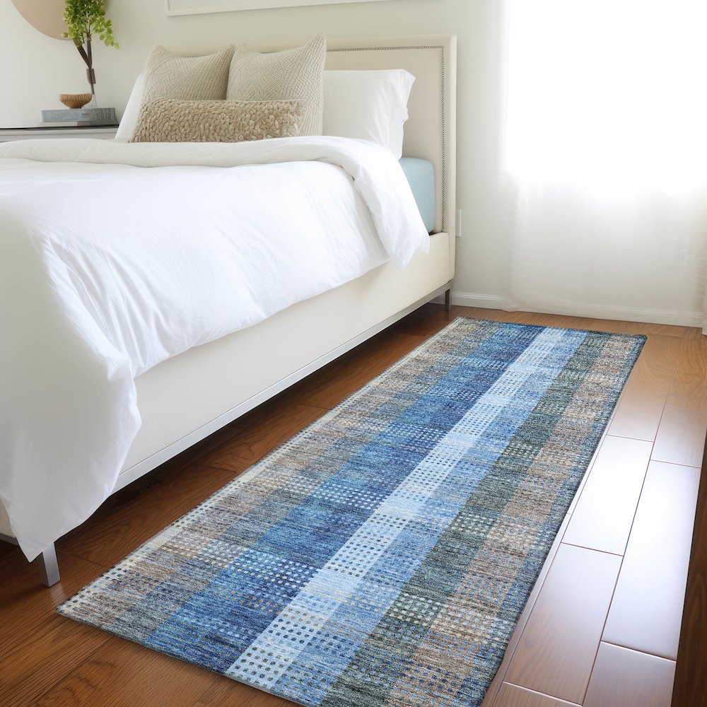 Premium Machine Washable Mayfield AMF966 Denim 2'3" x 7'6" Runner Rug. Picture 5