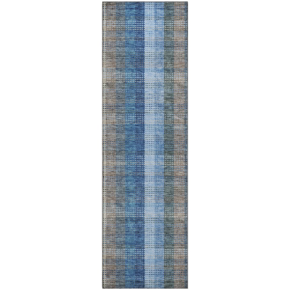 Premium Machine Washable Mayfield AMF966 Denim 2'3" x 7'6" Runner Rug. Picture 1
