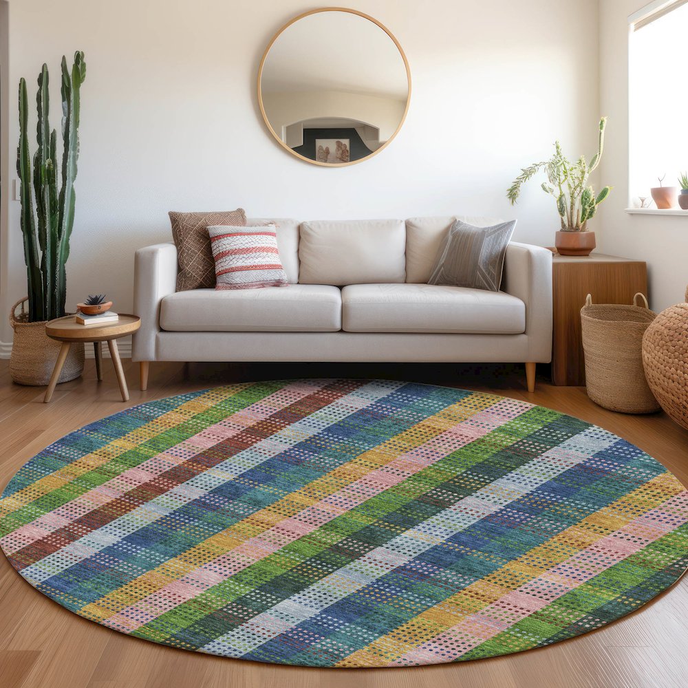 Premium Machine Washable Mayfield AMF966 Navy 8' x 8' Round Rug. Picture 5