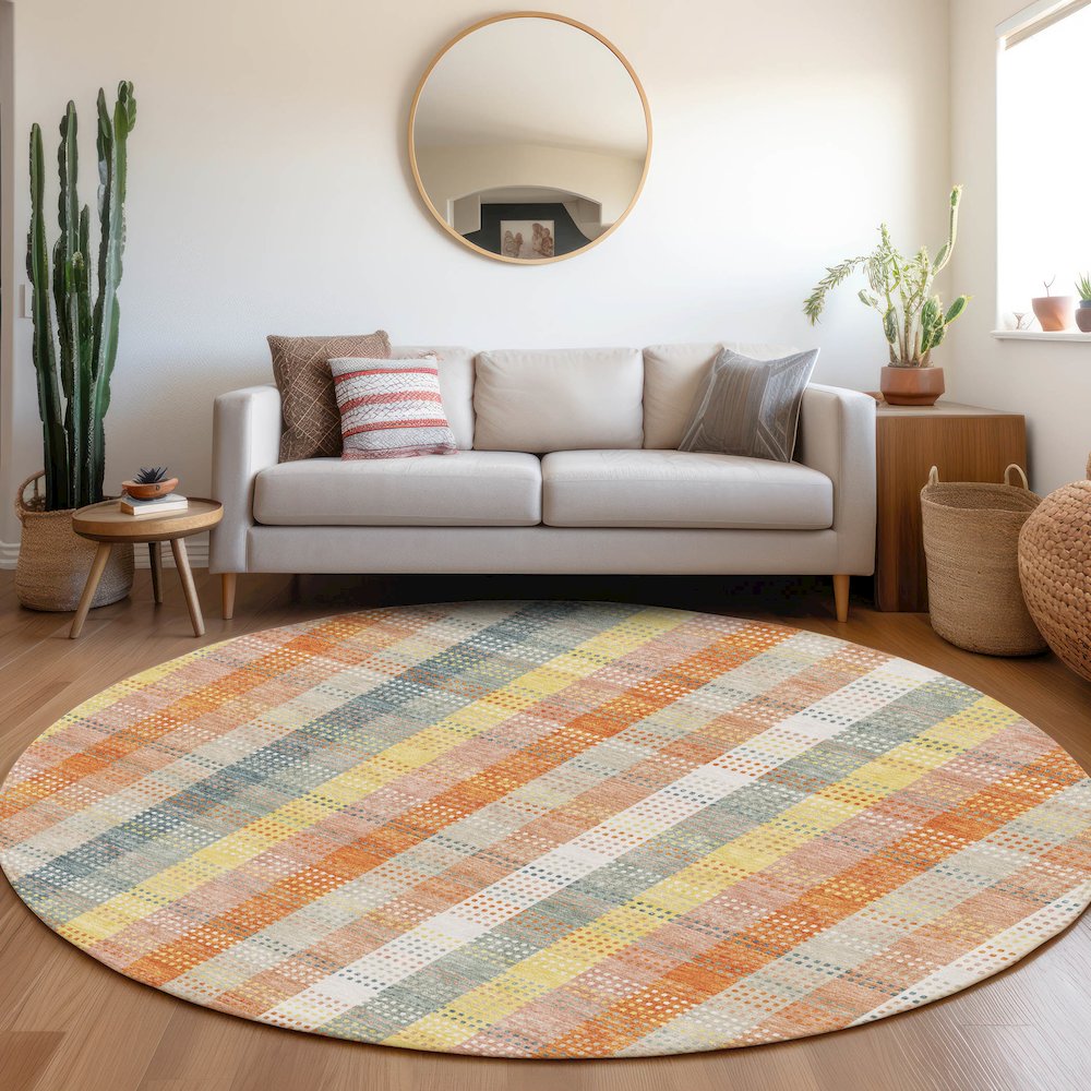 Premium Machine Washable Mayfield AMF966 Peach 8' x 8' Round Rug. Picture 5