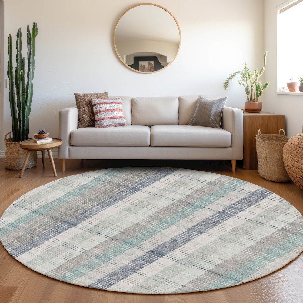 Premium Machine Washable Mayfield AMF966 Silver 8' x 8' Round Rug. Picture 5