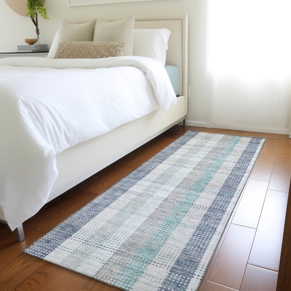 Premium Machine Washable Mayfield AMF966 Silver 2'3" x 7'6" Runner Rug. Picture 5