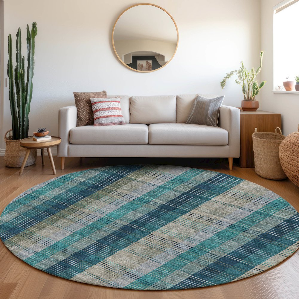 Premium Machine Washable Mayfield AMF966 Teal 8' x 8' Round Rug. Picture 5