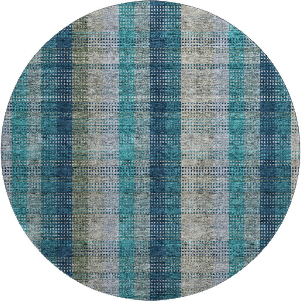 Premium Machine Washable Mayfield AMF966 Teal 8' x 8' Round Rug. Picture 1
