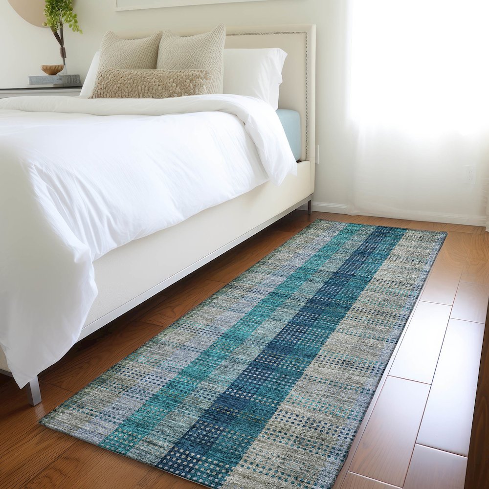 Premium Machine Washable Mayfield AMF966 Teal 2'3" x 7'6" Runner Rug. Picture 5