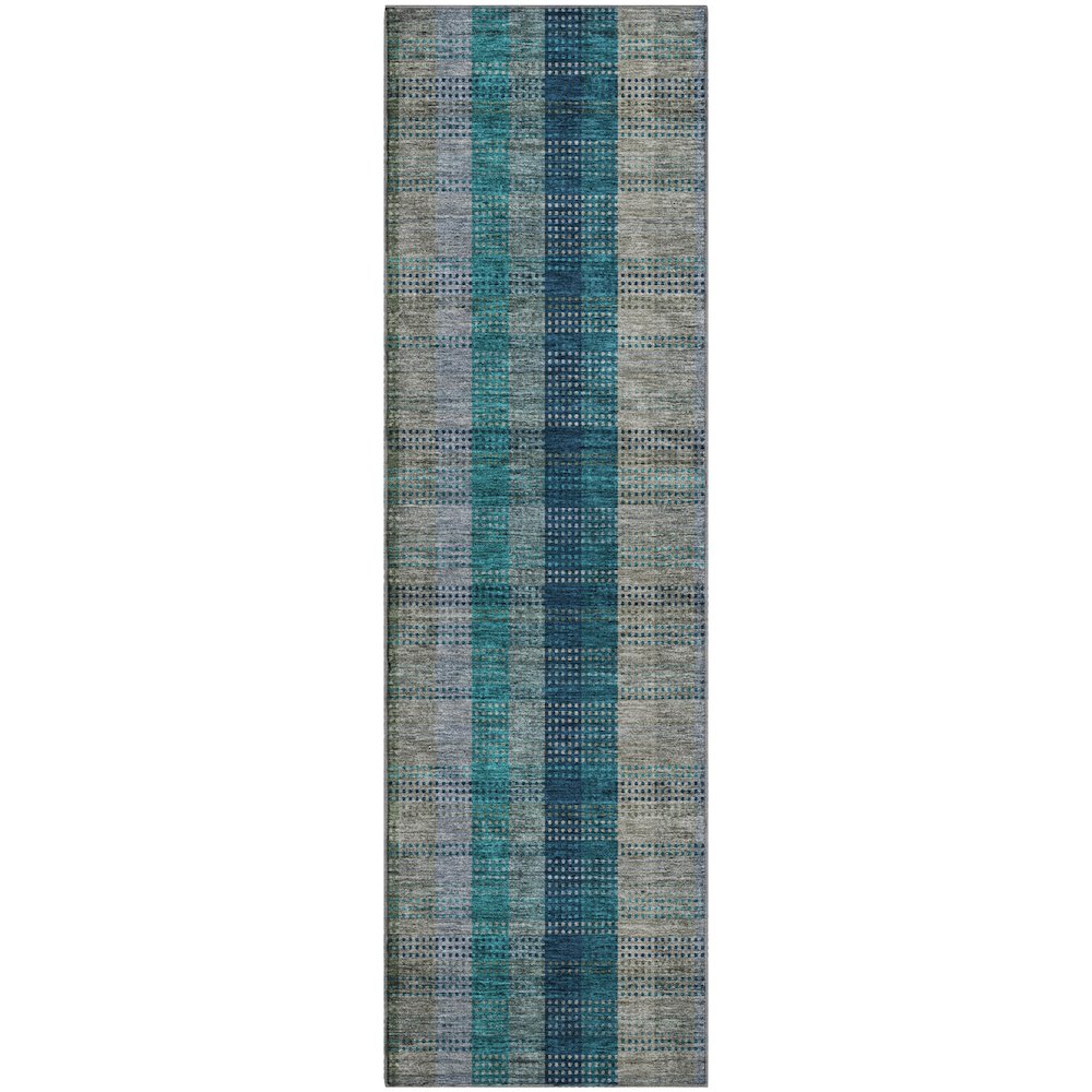 Premium Machine Washable Mayfield AMF966 Teal 2'3" x 7'6" Runner Rug. Picture 1