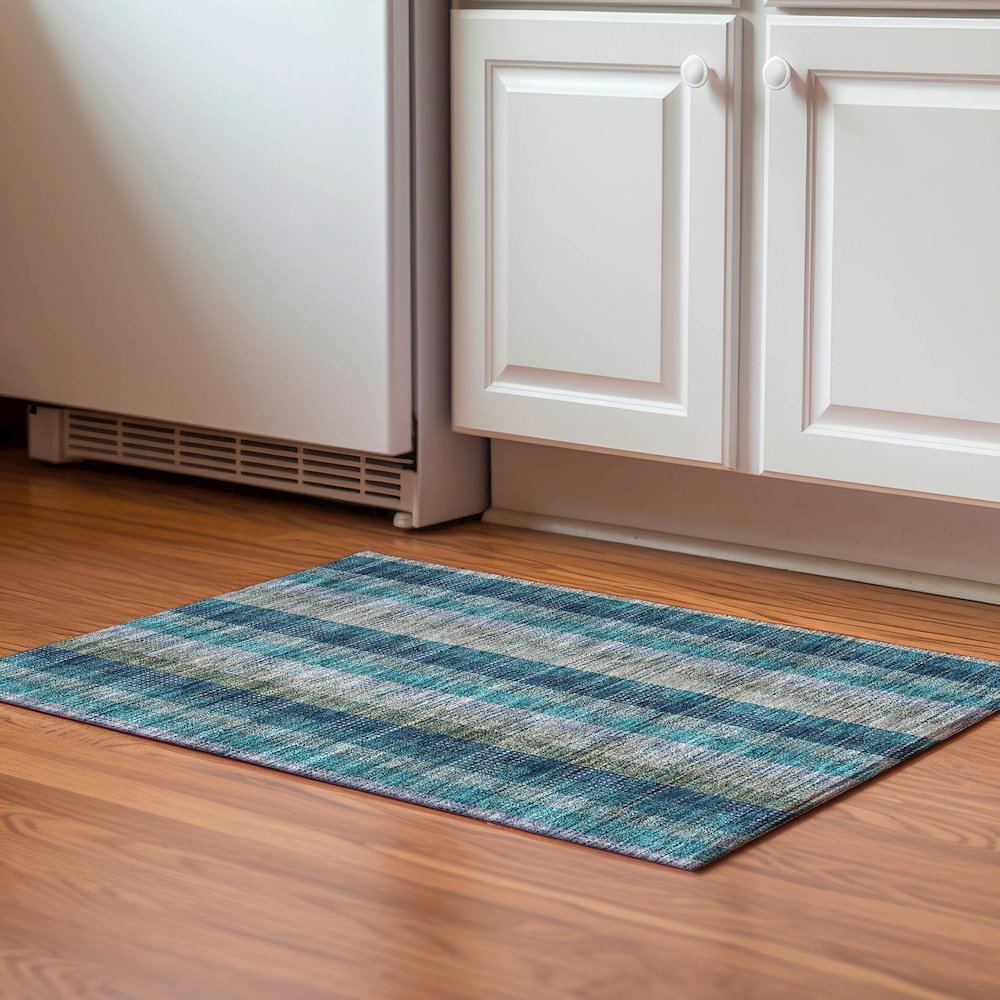 Premium Machine Washable Mayfield AMF966 Teal 1'8" x 2'6" Rug. Picture 5