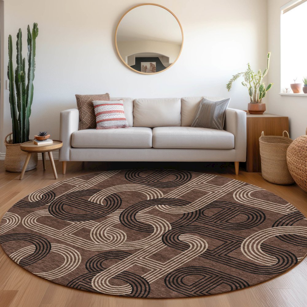 Premium Machine Washable Mayfield AMF967 Chocolate 8' x 8' Round Rug. Picture 5