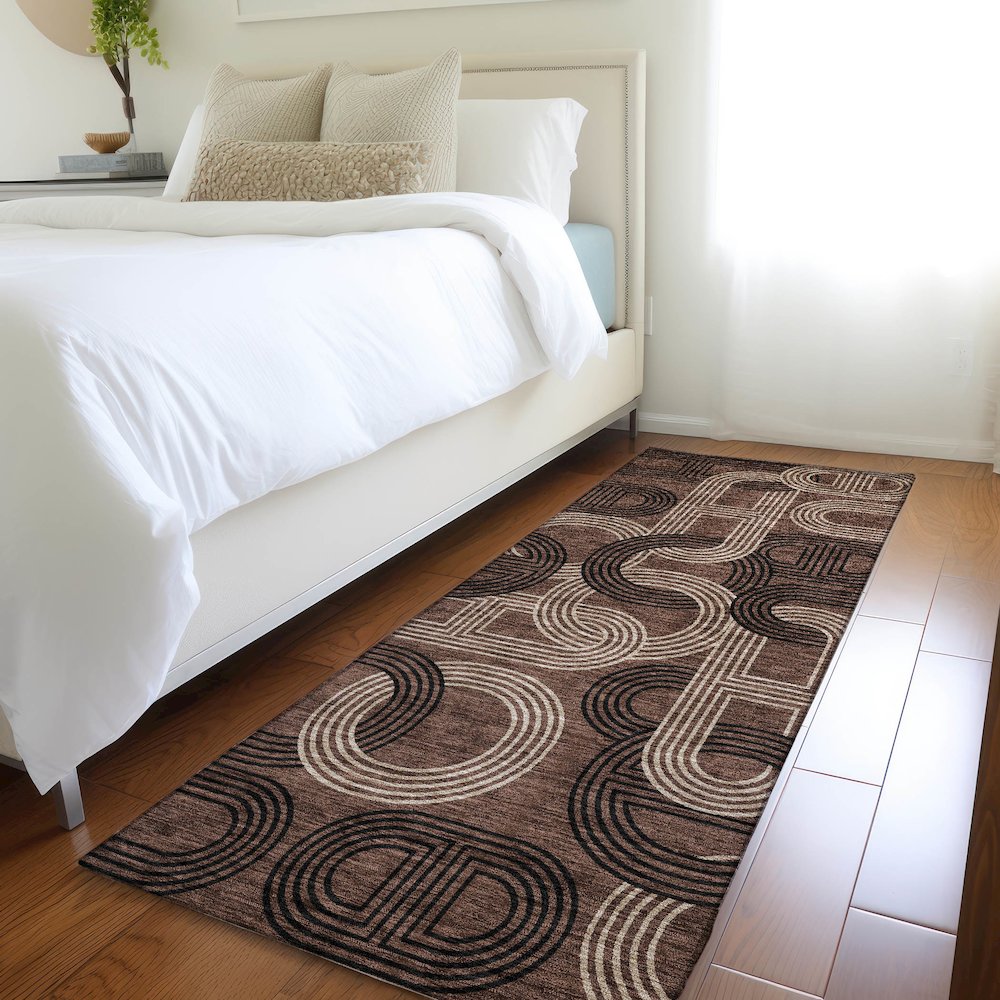 Premium Machine Washable Mayfield AMF967 Chocolate 2'3" x 7'6" Runner Rug. Picture 5