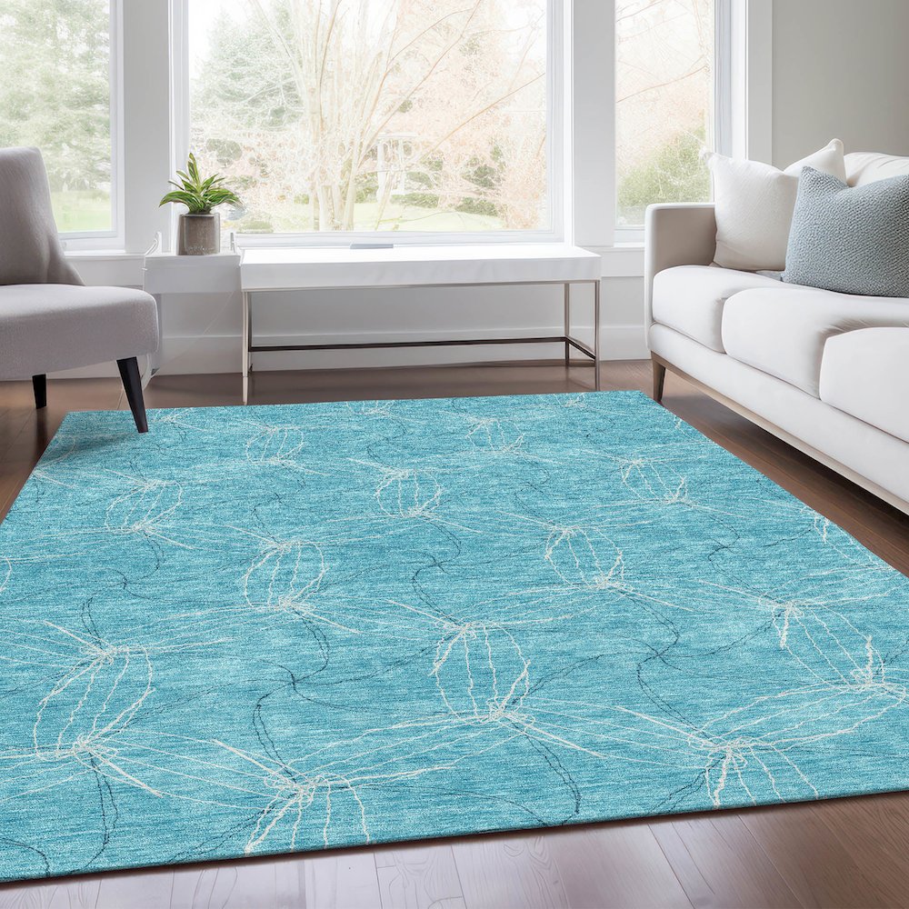 Premium Machine Washable Mayfield AMF968 Aqua 2'6" x 3'10" Rug. Picture 6