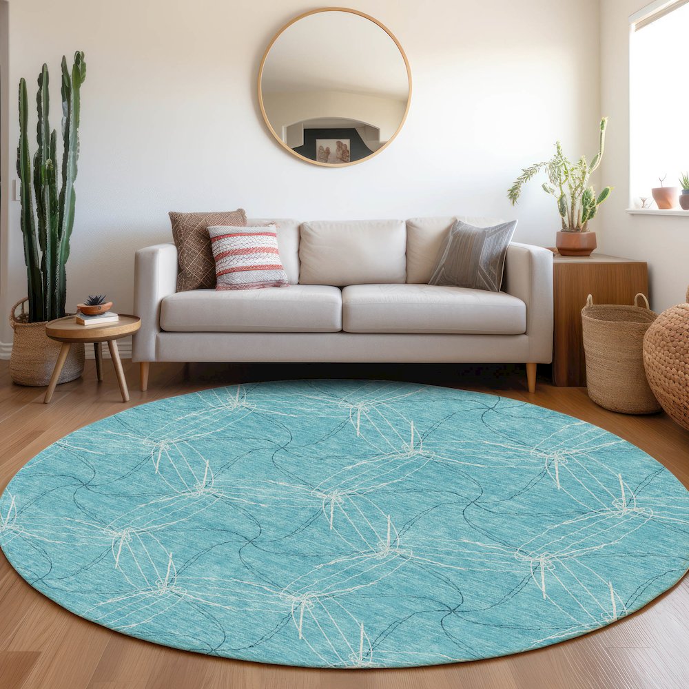 Premium Machine Washable Mayfield AMF968 Aqua 8' x 8' Round Rug. Picture 5
