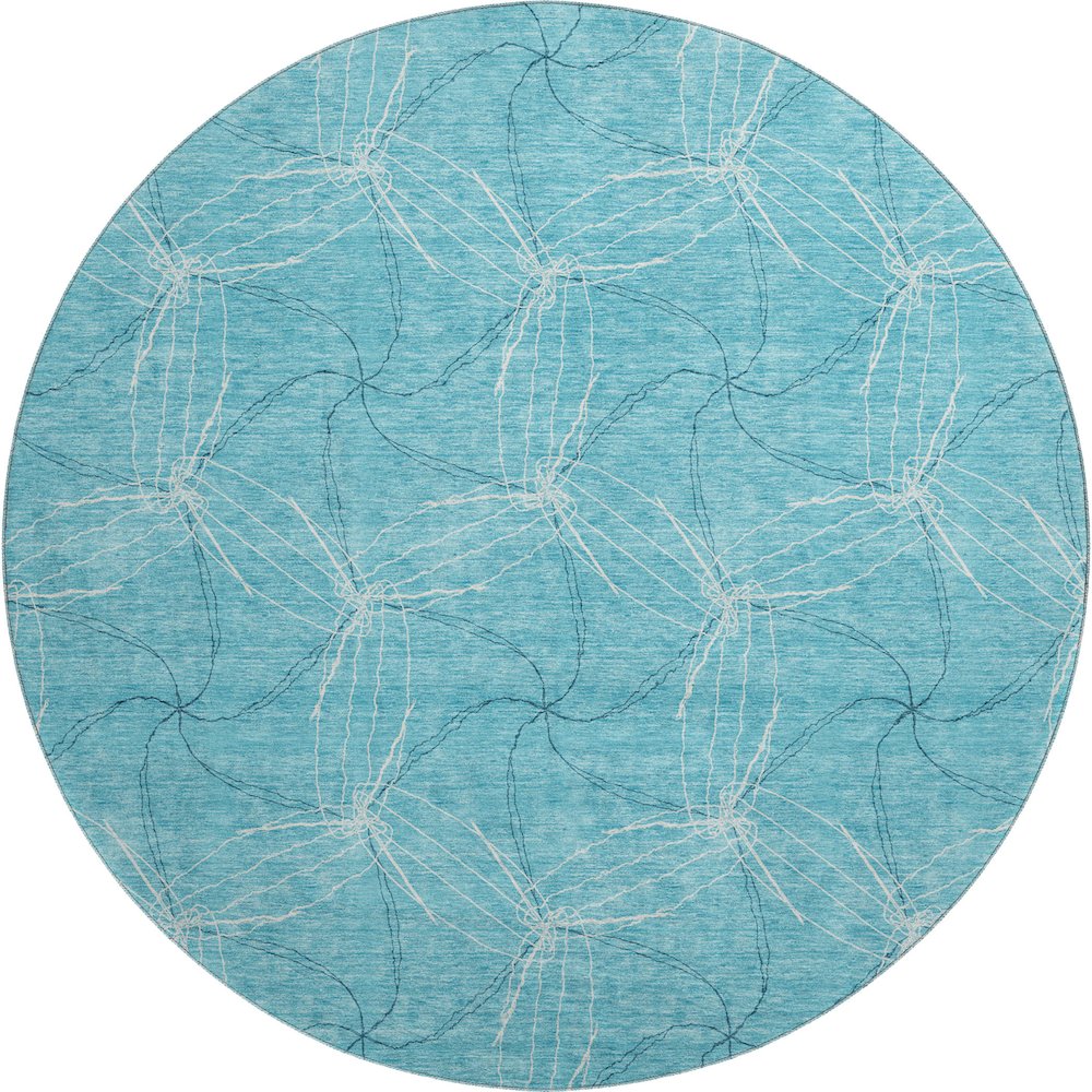 Premium Machine Washable Mayfield AMF968 Aqua 8' x 8' Round Rug. Picture 1