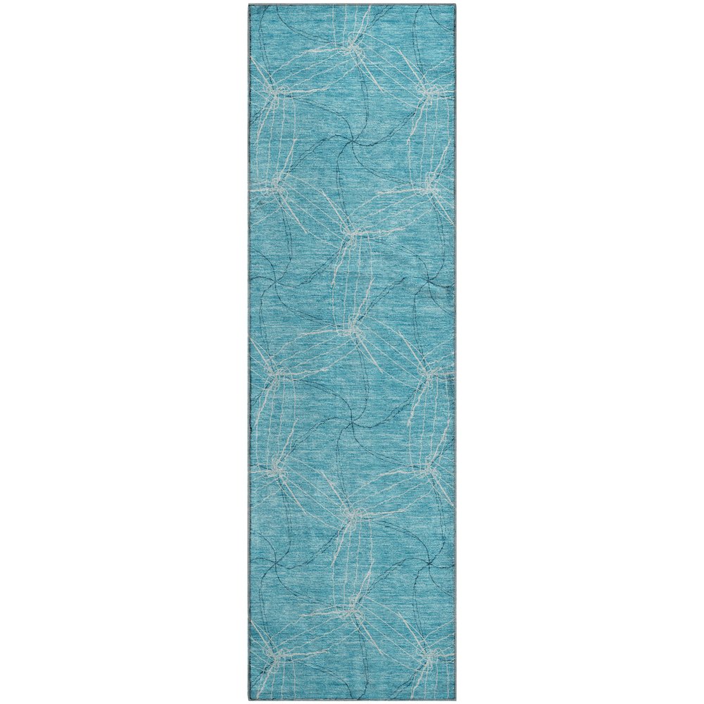 Premium Machine Washable Mayfield AMF968 Aqua 2'3" x 7'6" Runner Rug. Picture 1