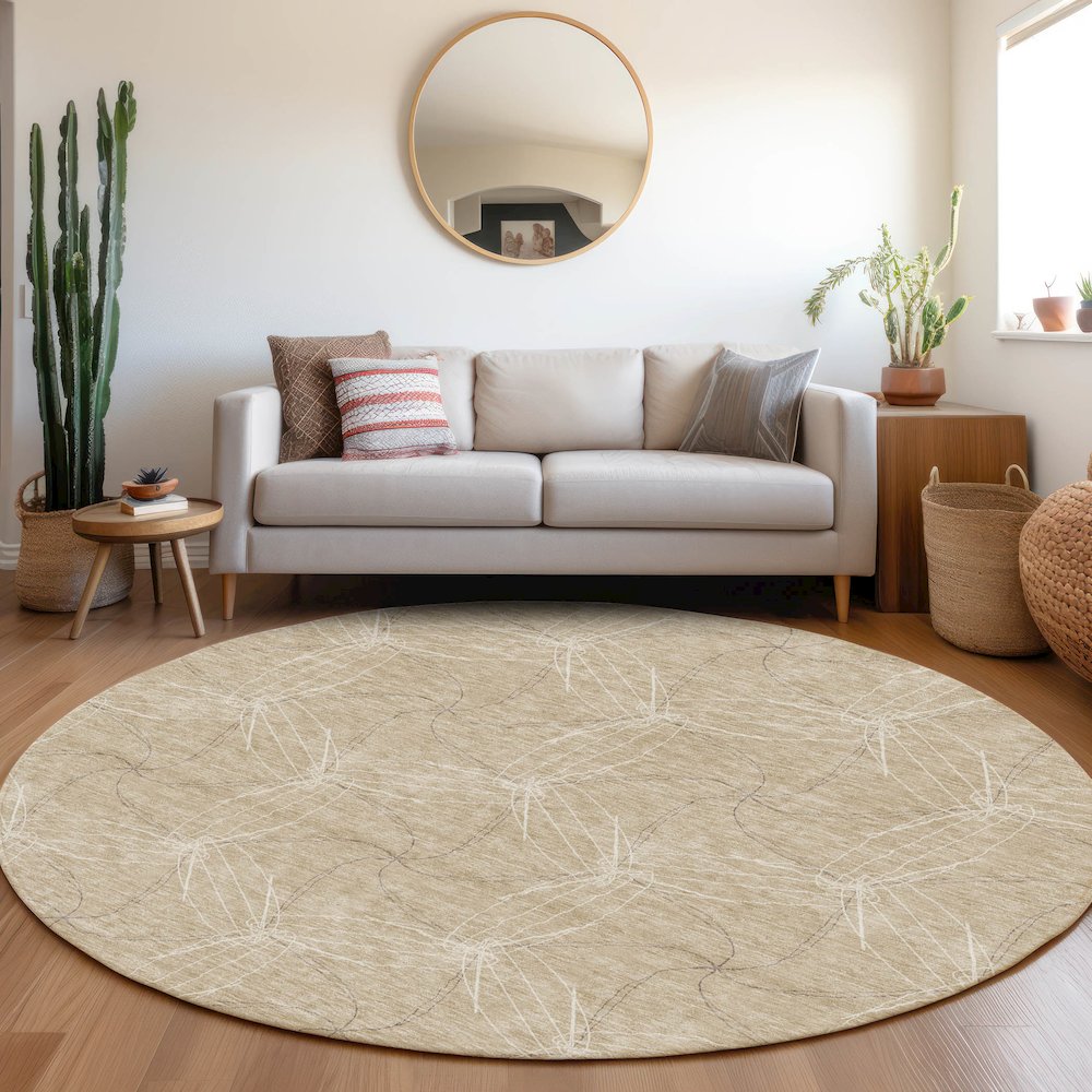 Premium Machine Washable Mayfield AMF968 Beige 8' x 8' Round Rug. Picture 5