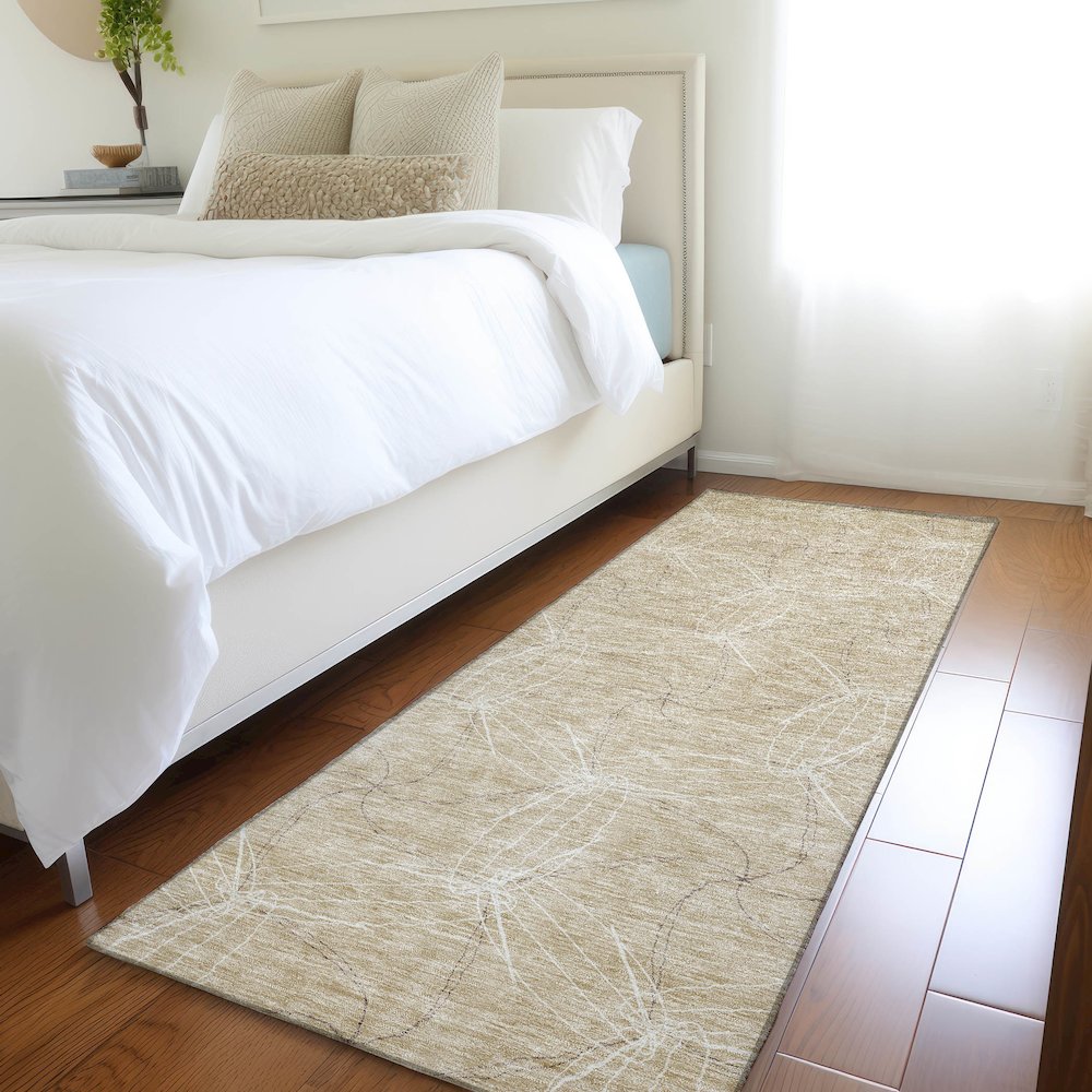 Premium Machine Washable Mayfield AMF968 Beige 2'3" x 7'6" Runner Rug. Picture 5