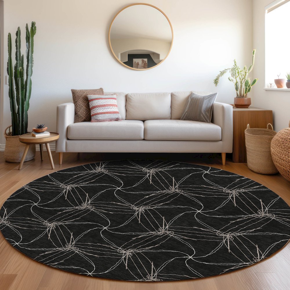 Premium Machine Washable Mayfield AMF968 Black 8' x 8' Round Rug. Picture 5