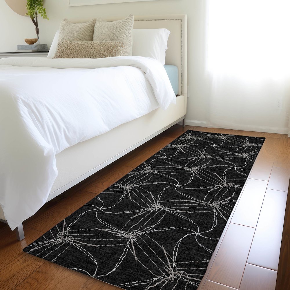 Premium Machine Washable Mayfield AMF968 Black 2'3" x 7'6" Runner Rug. Picture 5