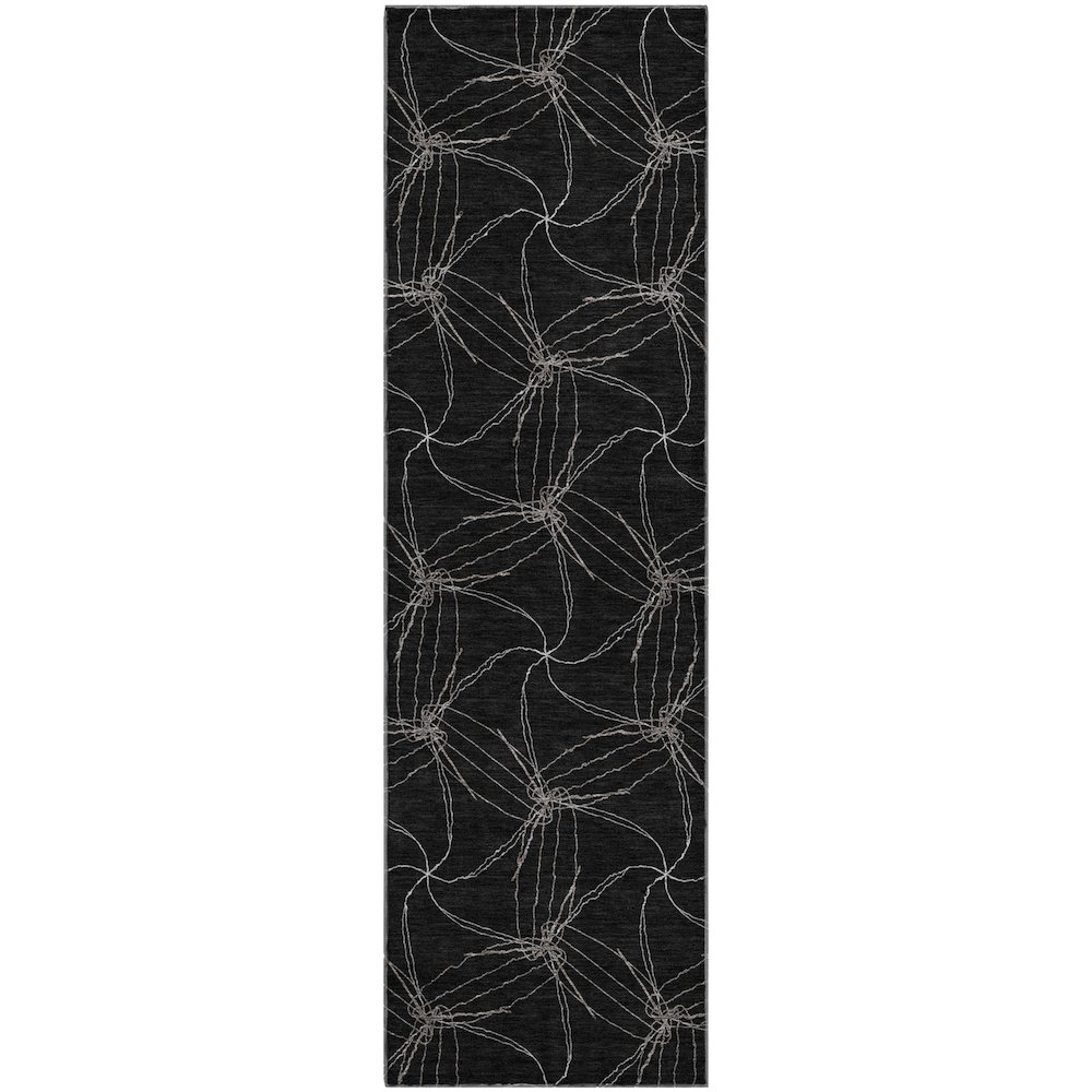 Premium Machine Washable Mayfield AMF968 Black 2'3" x 7'6" Runner Rug. Picture 1