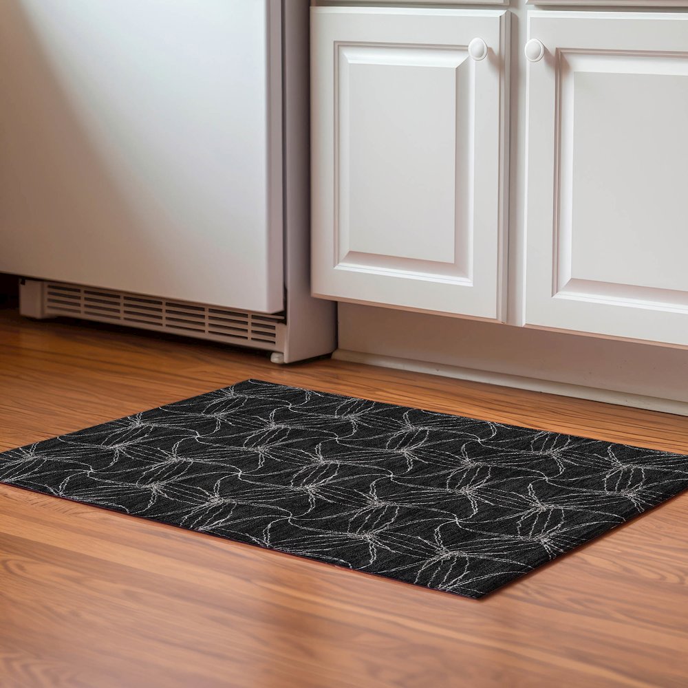 Premium Machine Washable Mayfield AMF968 Black 1'8" x 2'6" Rug. Picture 5