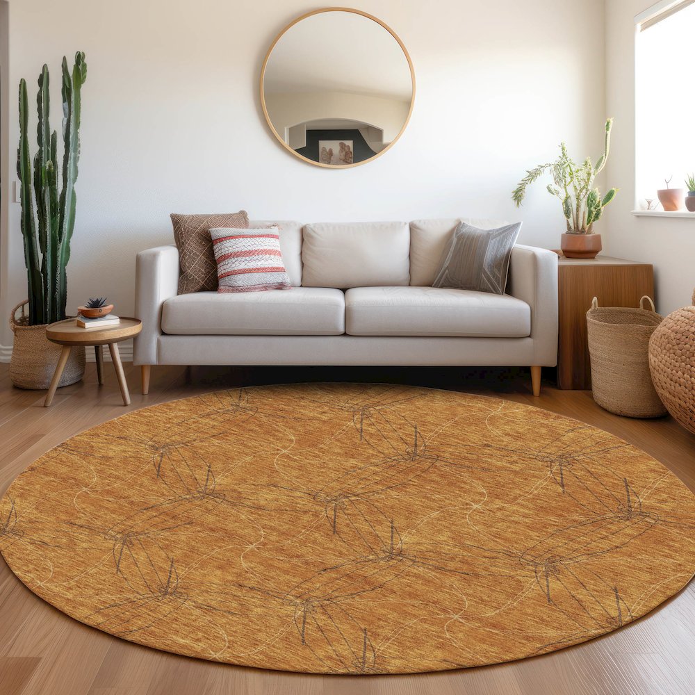 Premium Machine Washable Mayfield AMF968 Copper 8' x 8' Round Rug. Picture 5