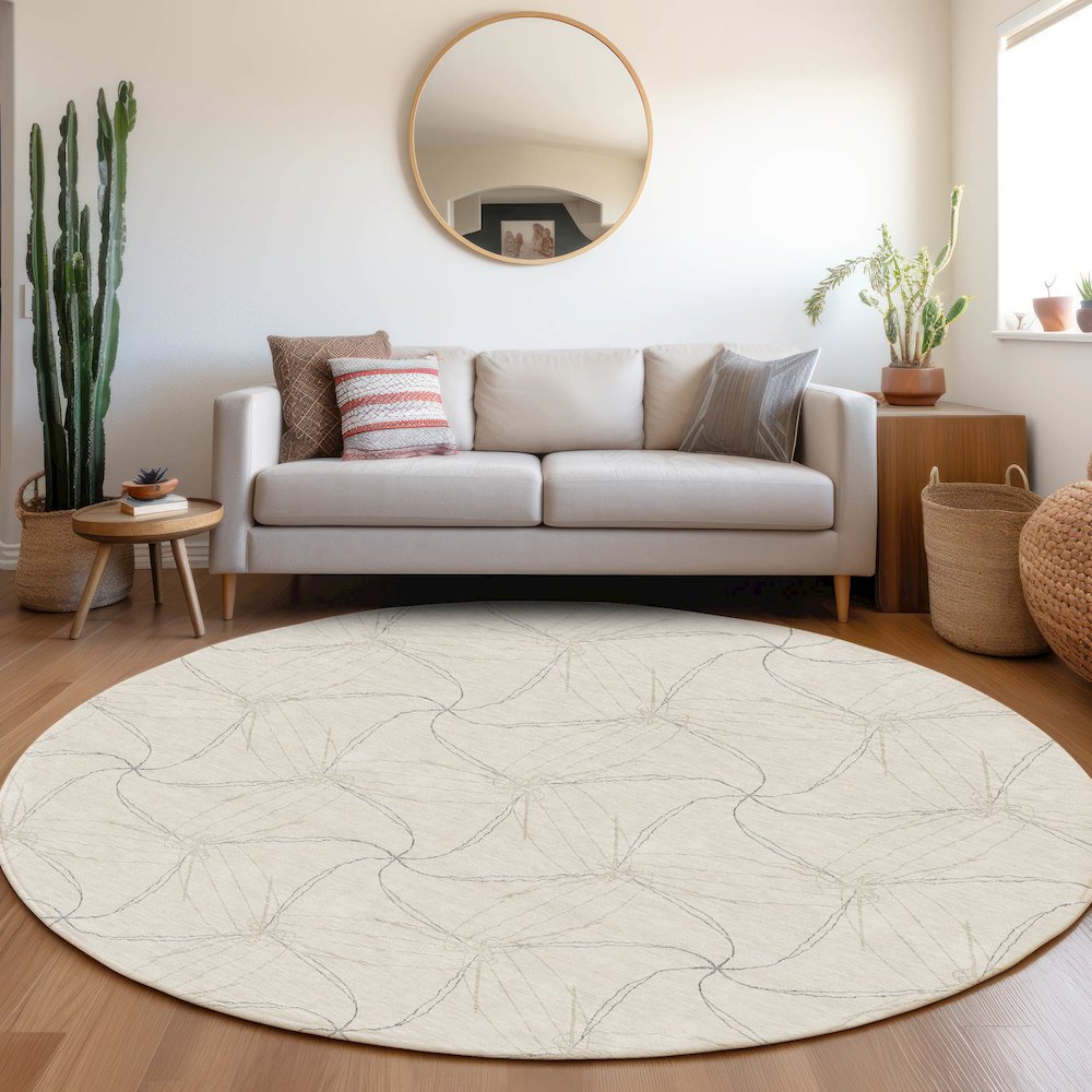 Premium Machine Washable Mayfield AMF968 Ivory 8' x 8' Round Rug. Picture 5