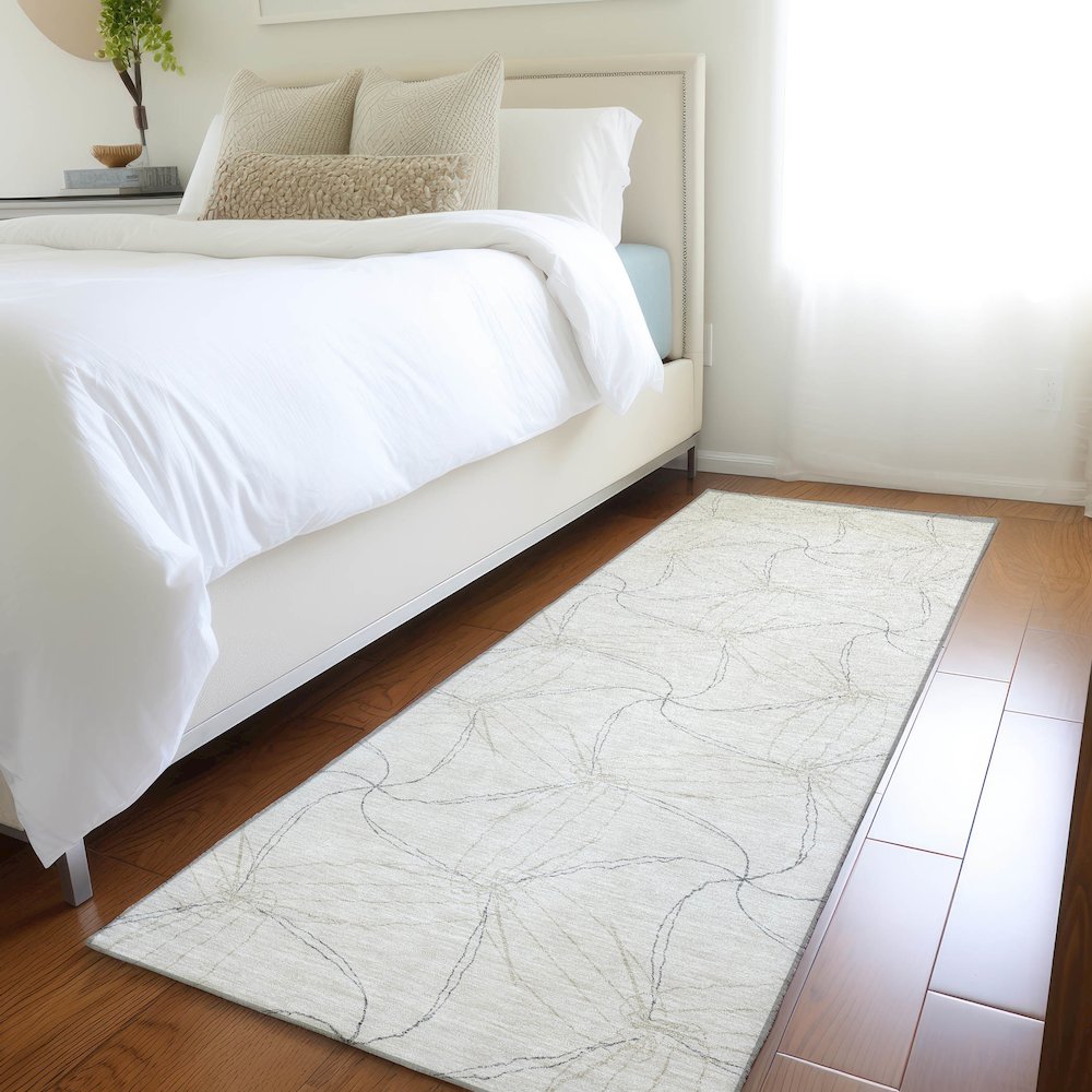 Premium Machine Washable Mayfield AMF968 Ivory 2'3" x 7'6" Runner Rug. Picture 5