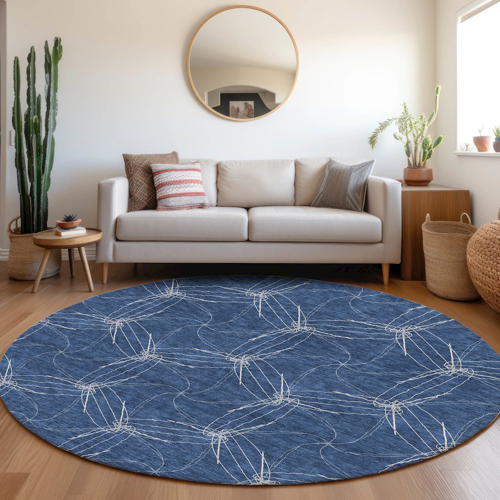 Premium Machine Washable Mayfield AMF968 Navy 8' x 8' Round Rug. Picture 5