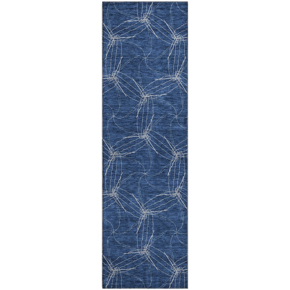 Premium Machine Washable Mayfield AMF968 Navy 2'3" x 7'6" Runner Rug. Picture 1
