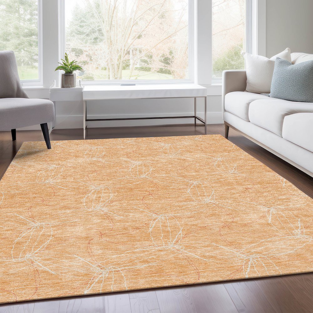Premium Machine Washable Mayfield AMF968 Peach 2'6" x 3'10" Rug. Picture 6