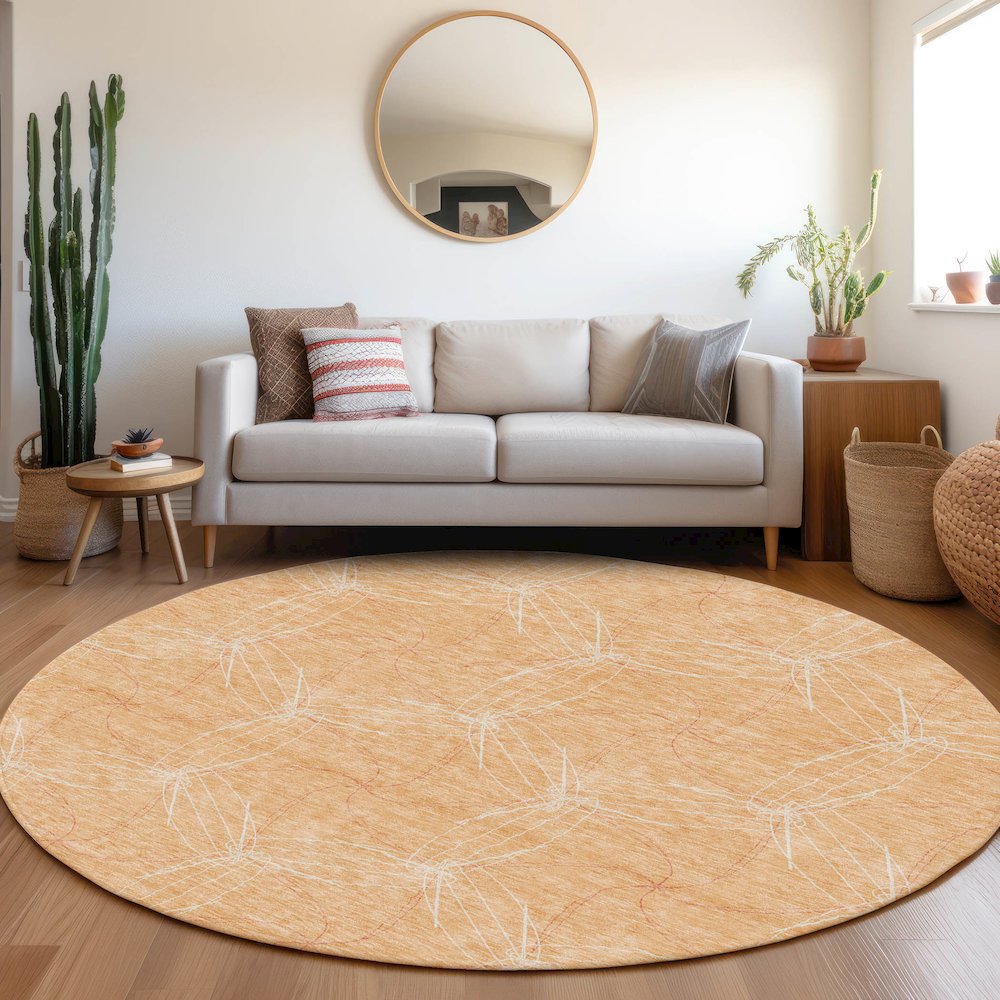Premium Machine Washable Mayfield AMF968 Peach 8' x 8' Round Rug. Picture 5
