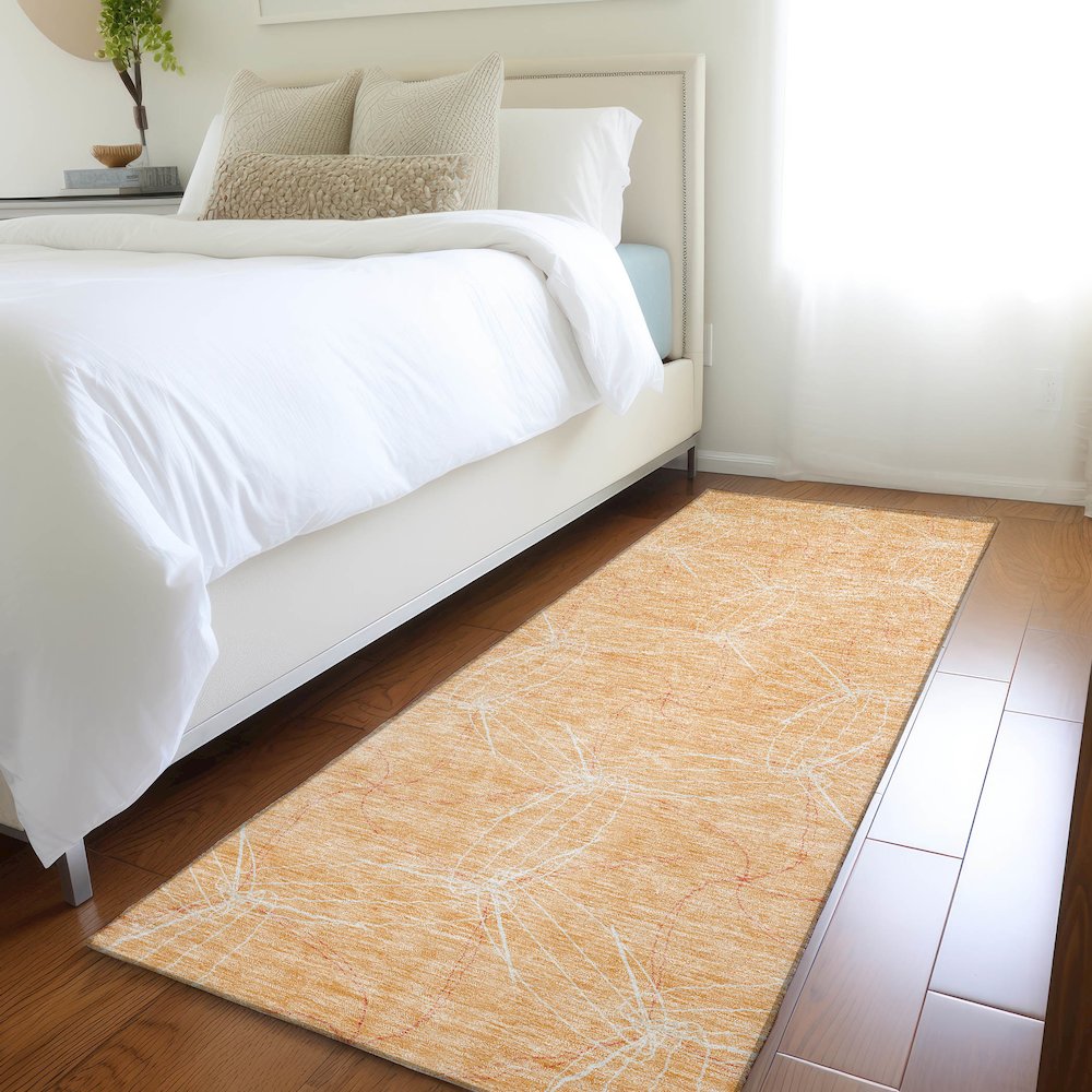 Premium Machine Washable Mayfield AMF968 Peach 2'3" x 7'6" Runner Rug. Picture 5