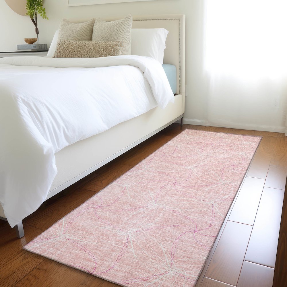 Premium Machine Washable Mayfield AMF968 Pink 2'3" x 7'6" Runner Rug. Picture 5